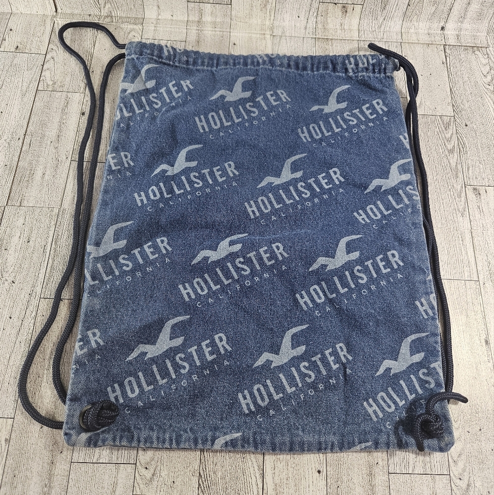 Hollister California Jean Backpack Drawstring Bag Beach Tote Carry On Denim Pack